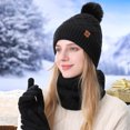 thumbnail image 6 of Rdhnmea Women Winter Beanie Hat Scarf Gloves Set, 3 Pcs Fleece Knitted Pompom Hat Thick Warm Neck Scarf and Gloves Winter Gift Accessories, 6 of 9