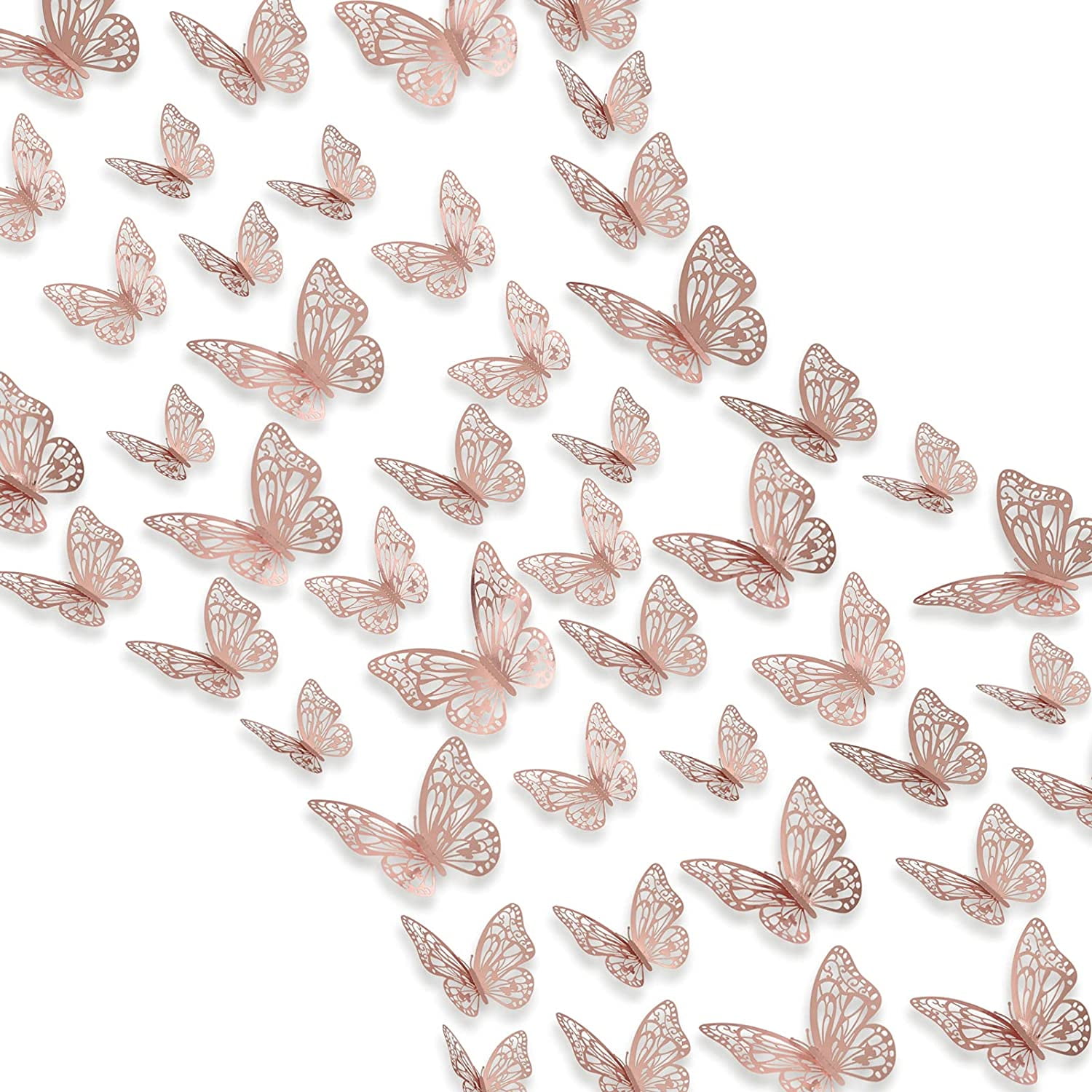 Naler 48 Pcs 3D Butterfly Wall Stickers Rose Gold Butterfly Wall Decals