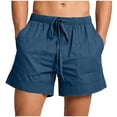 thumbnail image 3 of Jinhomg Cotton Linen Shorts for Men Casual Summer Drawstring Shorts Loose Lightweight Breathable Vacation Beach Shorts with Pockets Dark Blue,S, 3 of 7
