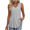 thumbnail image 2 of Womens Tank Tops 2026 Boho Fashion Clothing Flowy Peplum Top Sleeveless V Neck Babydoll Tank Top Gray L, 2 of 5
