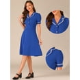thumbnail image 2 of DARING DIVA Women's Ruffled Peter Pan Collar Midi Dresses M Royal Blue, 2 of 6