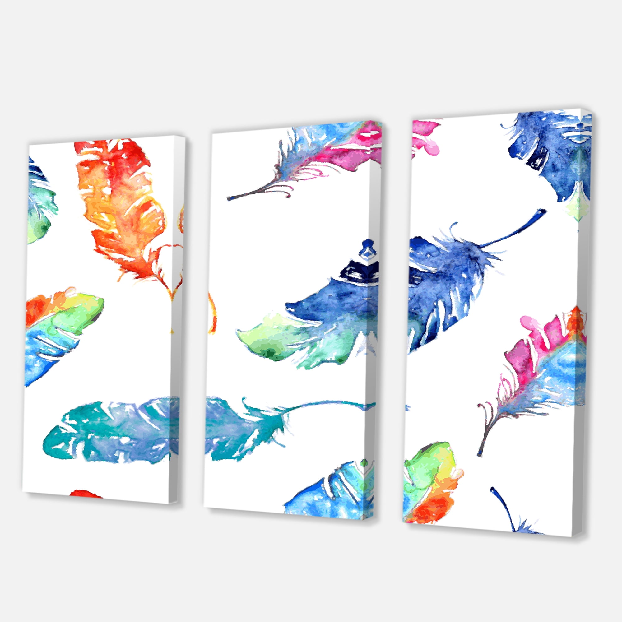 Designart ' Ethnic Colorful Feathers ' Bohemian & Eclectic Canvas Wall Art Print