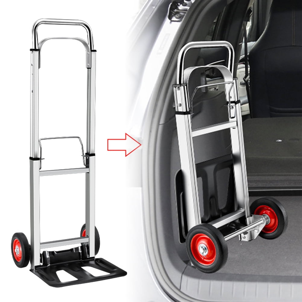 Folding Hand Truck Dolly Cart, Capacity Portable Aluminum Dolly Cart with Telescoping Handle and 15Cm Rubber Wheels for Moving,Shopping,Travel,Office Use