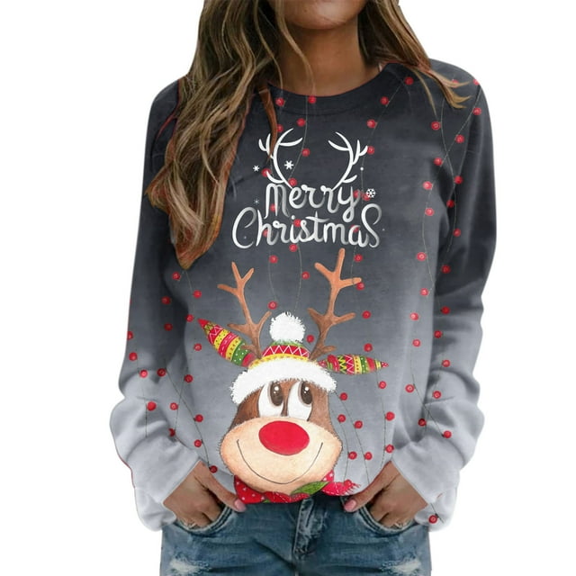 Chandail en Molleton de Noël pour Femmes, Cardigan à Manches Longues, Col Rond, Pull Imprimé, Mode, Mi-Long