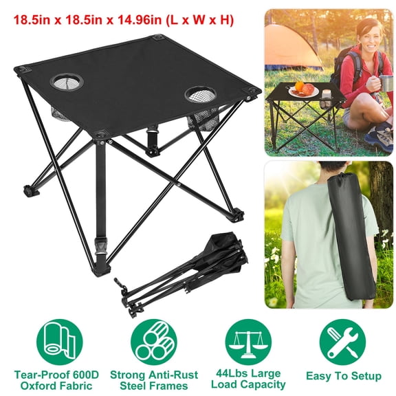 Moclever Foldable Camping Table Lightweight Portable Picnic Table up to 44lbs with Cup Holder Carrying Bag for Outdoor Camping Travel, 18.5x14.96in