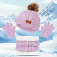 thumbnail image 2 of UngA 3Pcs Kids Hat Scarf and Snow Gloves Set, Winter Knit Warm Soft Pom-Pom Beanie Outdoor for Boys Girls and Toddlers (Purple,1-5 Years), 2 of 6