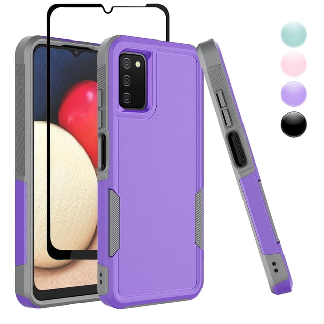 for Samsung Galaxy A03S Case 2 in 1 Case with Tempered Glass Screen Protector Rugged Drop Resistant TPU Durable Full Body Protection Grade Detachable Case Black