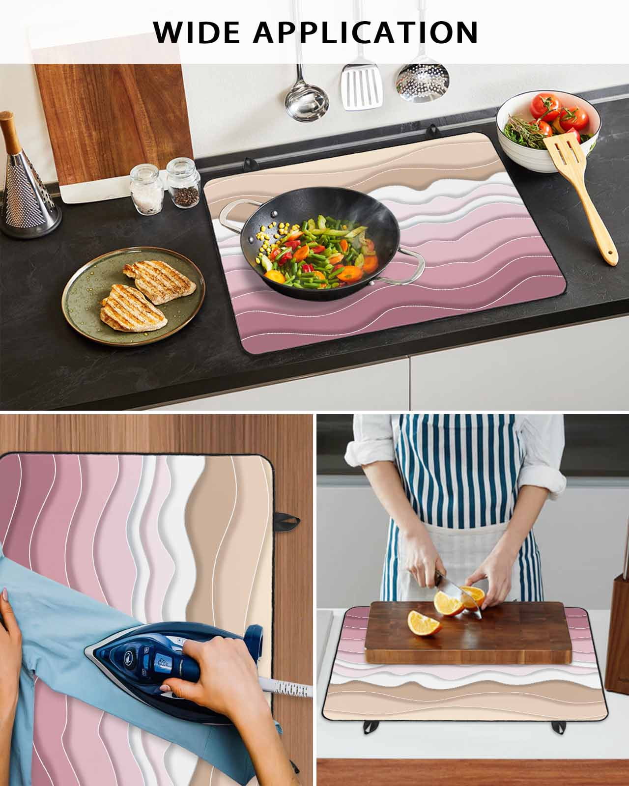 nqOlkjepod Large Induction Cooktop Protector Mat 24"x21", Pink Ombre Stripe Stove Top Covers for Electric Stove, Abstract Summer Beach Coastal Stove Burner Cover Mats, Glass Top Stove Cover
