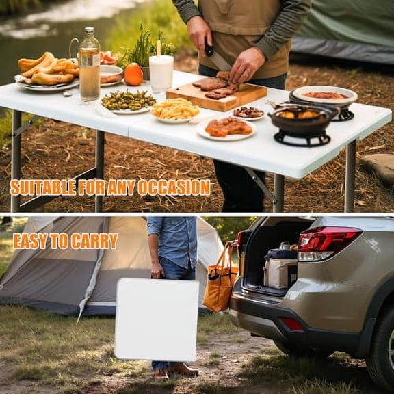 4FT（24" x 48"） Folding Table, Indoor Outdoor Heavy Duty Table with Carrying Handle,Placstic Fold up Table for Picnic, Party, Camping，Office - White (4FT)