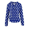 thumbnail image 3 of Brondbend Woman Hoodies Sweatshirt Women Long Sleeved Drawstring Pocket Button Pullover Polka Dot Print Comfortable Oversized Tops Lady Outdoor Athletic Fall Winter Wear Blue, 3 of 5