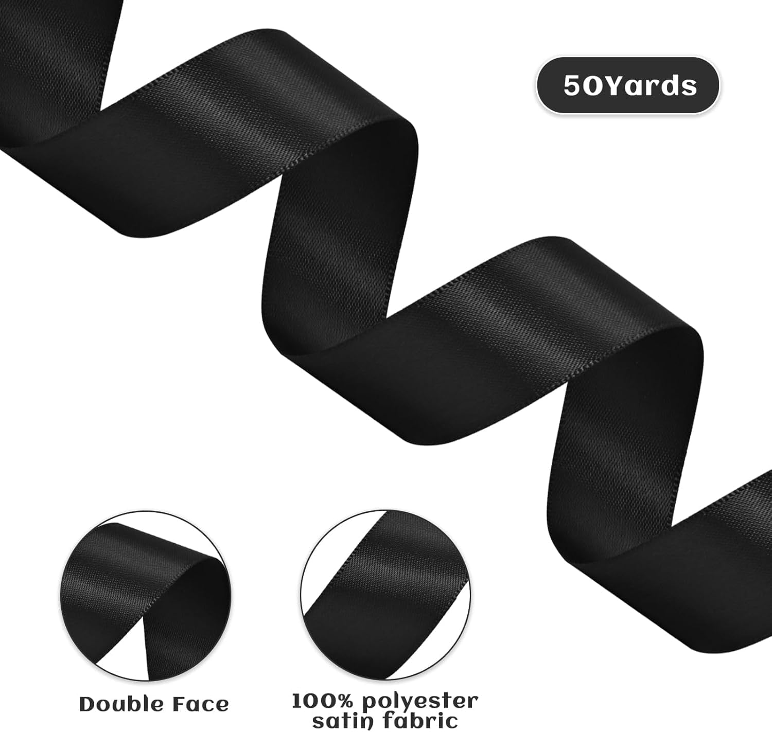 Black Satin Ribbon Double Faced Polyester Satin Ribbons for Gift Wrapping DIY Crafts Weddings Invitations Flower Bouquet Bow Making Home Decor Sewing