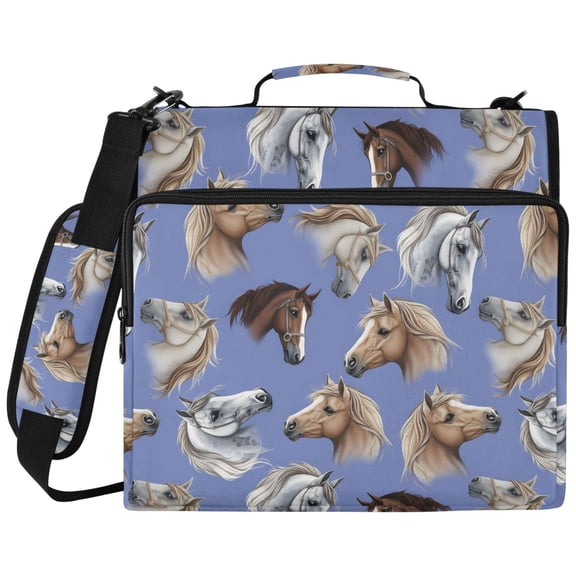 ALAZA Zipper Binder Horse Heads Pattern 2 inch 3 Ring 500 Sheet Capacity Trapper Keeper File Folder Organizer Bag