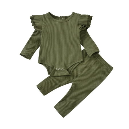 

baby girl clothes Baby Boys Solid Knitted Romper Tops+Pants Sets Outfits