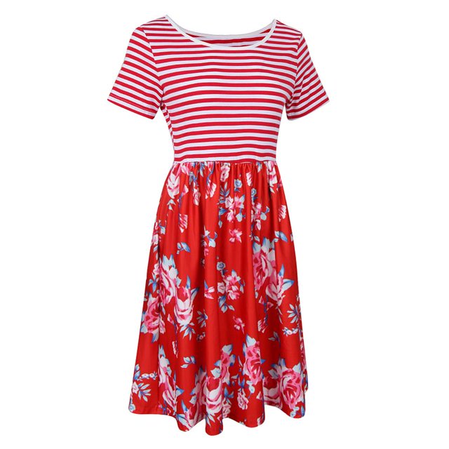 Vestido A Rayas Manga Corta Diseño Cuadros Estampado Floral Bolsillos Mujer Regalo Apariencia Atractiva L Zulema Vestido a rayas con estampado floral