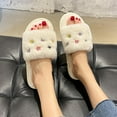 thumbnail image 2 of Viluyesy Womens Fuzzy Slippers, Floral Embroidery Open Toe Plush Lined Soft Sole Slip-On Indoor Outdoor Shoes White, 2 of 5