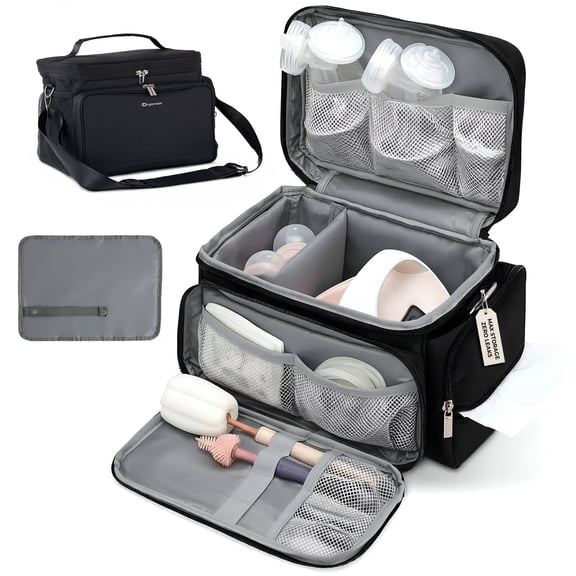 Breast Pump Storage Bag Compatible with Spectra S1 S2, Insulated Travel Tote Organizer, Black