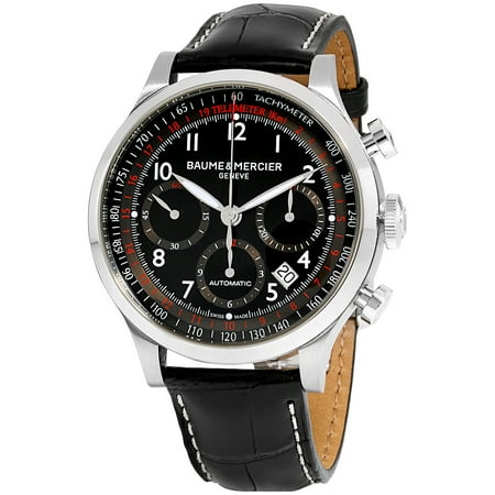 Dial Lizard Strap - Baume & Mercier Capeland Black Dial Leather Strap Men's Watch M0A10084