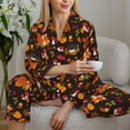 thumbnail image 6 of Honeii Autumn Hedgehog and Fox Cute Print Women's Pajama Sets Long Sleeve Button Down Sleepwear Nightwear Soft Pjs Lounge Sets 2PCS-Large, 6 of 7