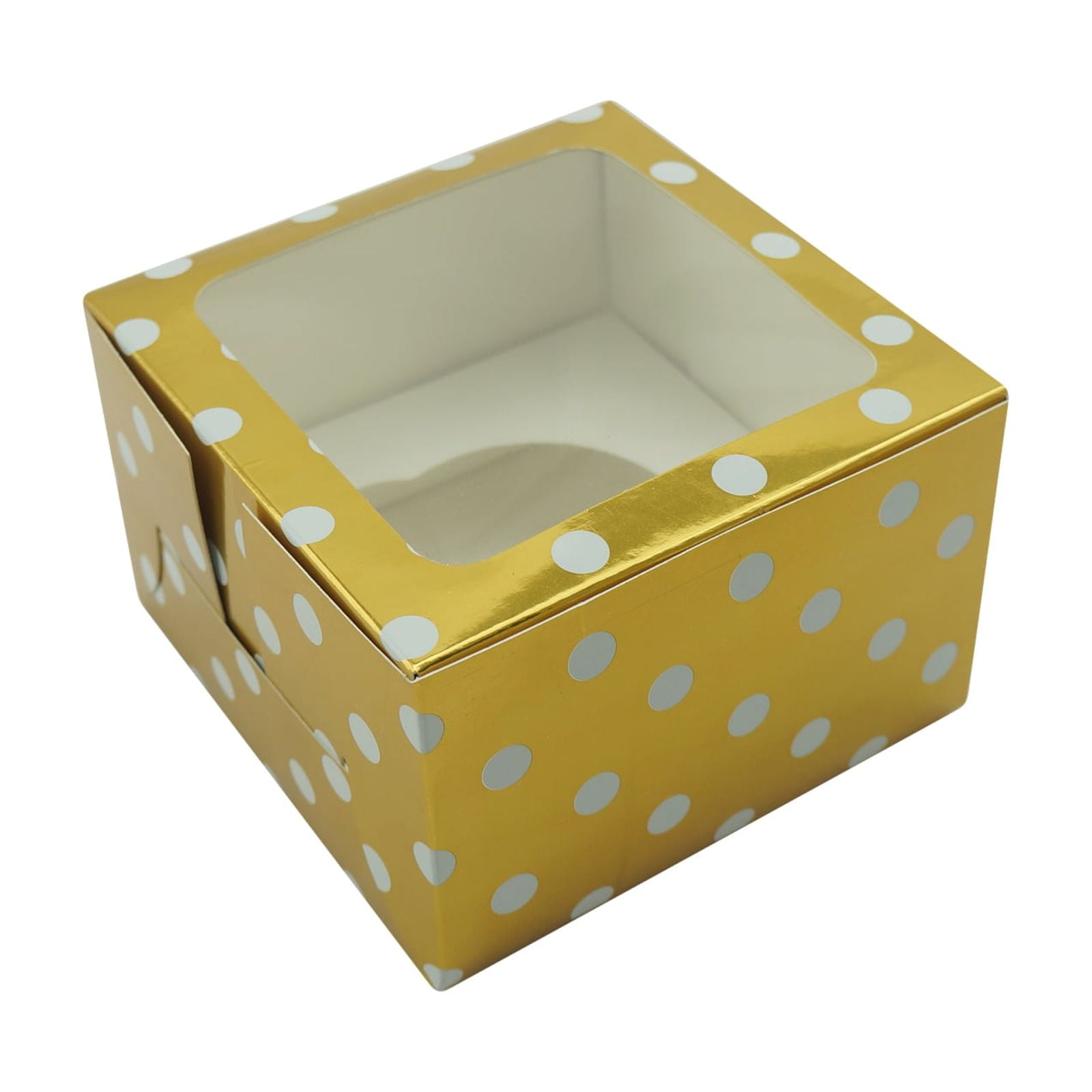(2 pack) 4.5" x 4.5" x 3" Gold Foil Polka Dot Treat Boxes with Windows, 3 Count, by Way To Celebrate
