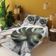thumbnail image 2 of Ambesonne Monstera Fitted & Top Sheet Set with Shams, Marble Mid Century Boho, Dimgray Hunter Green, 2 of 5