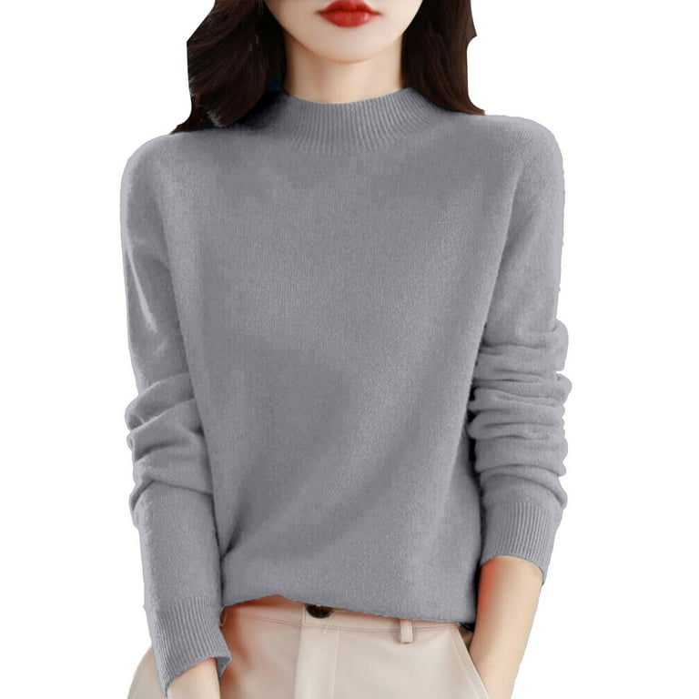 Merino Wool Sweaters for Women Long Sleeve Mock Neck Loose