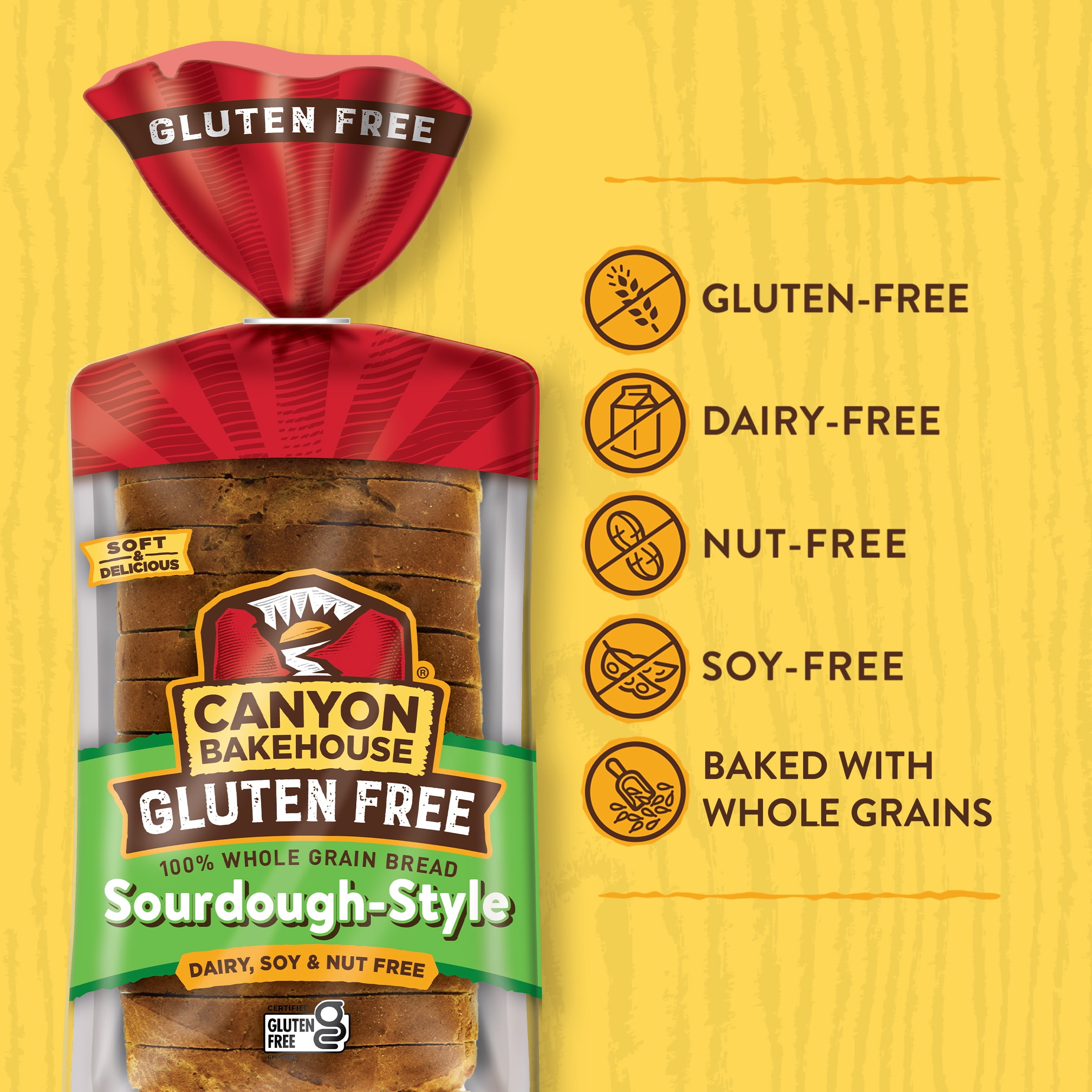 Canyon Bakehouse Gluten Free Sourdough-Style Bread, Whole Grain Gluten Free Bread, Fresh,15 oz Loaf