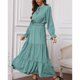 thumbnail image 3 of Vestido Dobladillo con volantes Manga larga Color puro Cordón Cintura alta Vestido de moda para mujer Verde claro L, 3 of 5