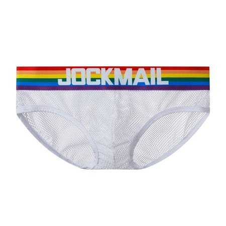 

Panties Clearance Men Casual Patchwork Trendy Breathable Rainbow Trendy See-Through Four-Corner Low-Waist Mesh Briefs Underwear White L