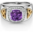 thumbnail image 2 of Divine_creation 2.00 Ct Cushion Cut Purple Amethyst Engagement Wedding Mens Ring 14K White Gold Plated 925 Sterling Silver -5, 2 of 2