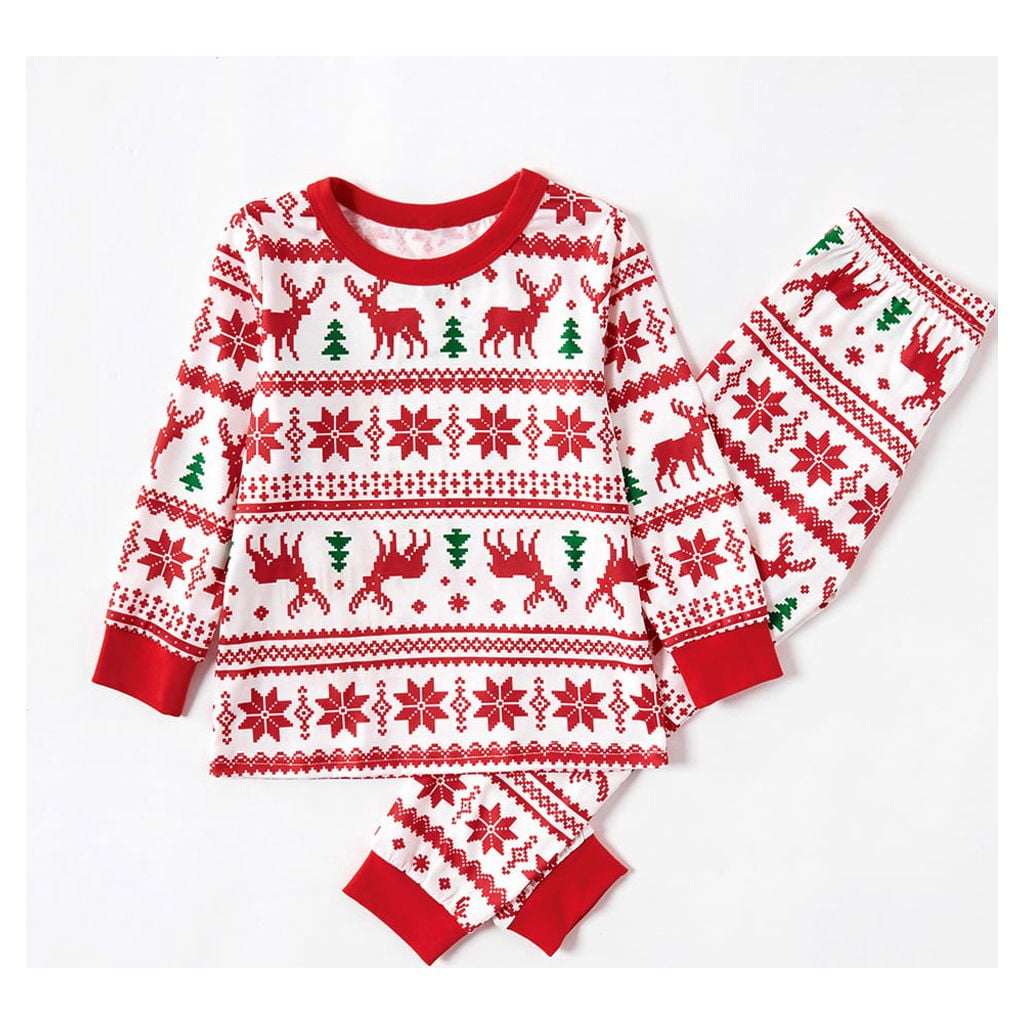 Christmas Cartoon Reindeer and Letter Print Red Family Matching Raglan Long-sleeve Plaid Pajamas Sets (Flame Resistant)