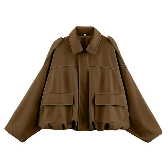 AUNVITO Women's Casual Jacket Loose Fit Batwing Sleeves Zip-Up Suede Texture Long Sleeve No Hood Polyester Coat