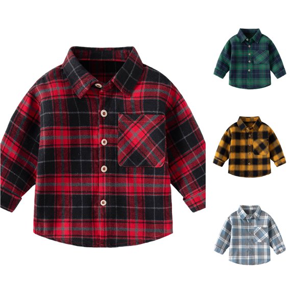 WhouRiu Boys Girls Plaid Graphic Shirts Kids Unisex Long Sleeve Button Down Shirts Autumn Winter Fashion Comfortable Cute Casual Tops,4-5 Years