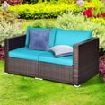 thumbnail image 1 of Gymax 2PCS Rattan Corner Sofa Set Patio Outdoor Furniture Set w/ 4 Blue Cushions, 1 of 10