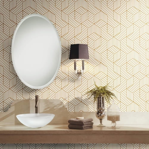 RoomMates Stripped Hexagon White/Gold Peel & Stick Wallpaper BOGO 25% Off RoomMates Stripped Hexagon White/Gold Peel & Stick Wallpaper BOGO 25% Off