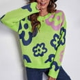 thumbnail image 5 of Lilgiuy Women's Round-Neck Sweater Flower Loose Autumn And Winter Long Sleeve Sweater Leisure,Green,6 2022 Fall Winter, 5 of 5
