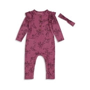 Jessica Simpson Baby Girl Ruffle Jumpsuit & Headband, 2pc