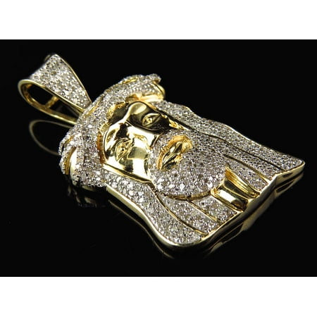 Diamond Crown Charm - Men's Yellow Gold Jesus Head Thorn Crown Pave Diamond Fashion Charm Pendant (1.0ct)
