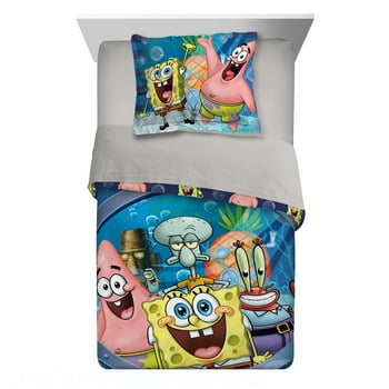 SpongeBob SquarePants Kids Comforter and Sham, 2-Piece Set, Twin/Full, Reversible, Blue