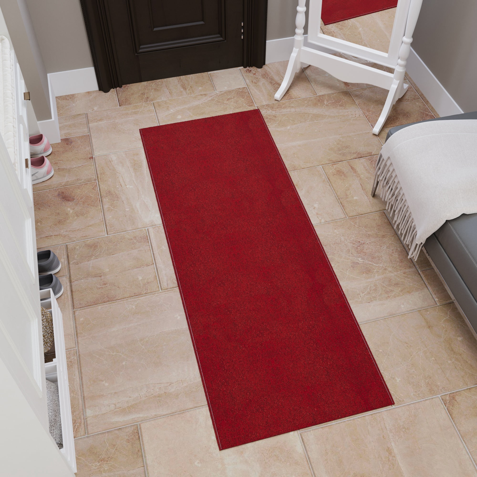 Ottomanson Small Area Rug 1'10" x 3' Non-Slip Stain-Resistant Entryway Mat for Bathroom, Red