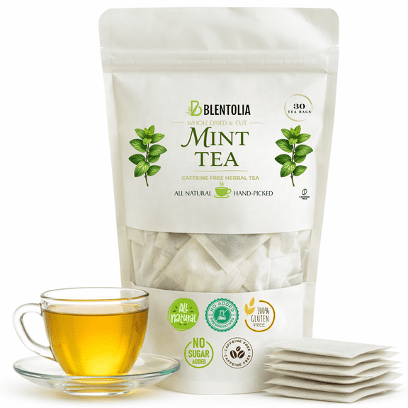 Mint Tea | 100% Natural Peppermint Herbal Tea Bags | Caffeine-Free, Refreshing & Soothing | 30 Tea Bags Resealable Pouch