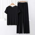 thumbnail image 2 of Sentmoon 2 Pcs Pyjamas Grande Taille pour Femmes Ensemble Col Rond Femmes Vêtements de Nuit Manches Courtes Décontracté Couleur Unie Robes de Nuit Légères pour Fins de Semaine Relaxantes L, 2 of 4