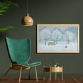 thumbnail image 2 of Christmas Wall Art with Frame, Snow Falling in the Park on a Cold Winter Day Birds Lanterns Xmas Season Picture, Printed Fabric Poster for Bathroom Living Room, 35" x 23", Blue White, by Ambesonne, 2 of 2