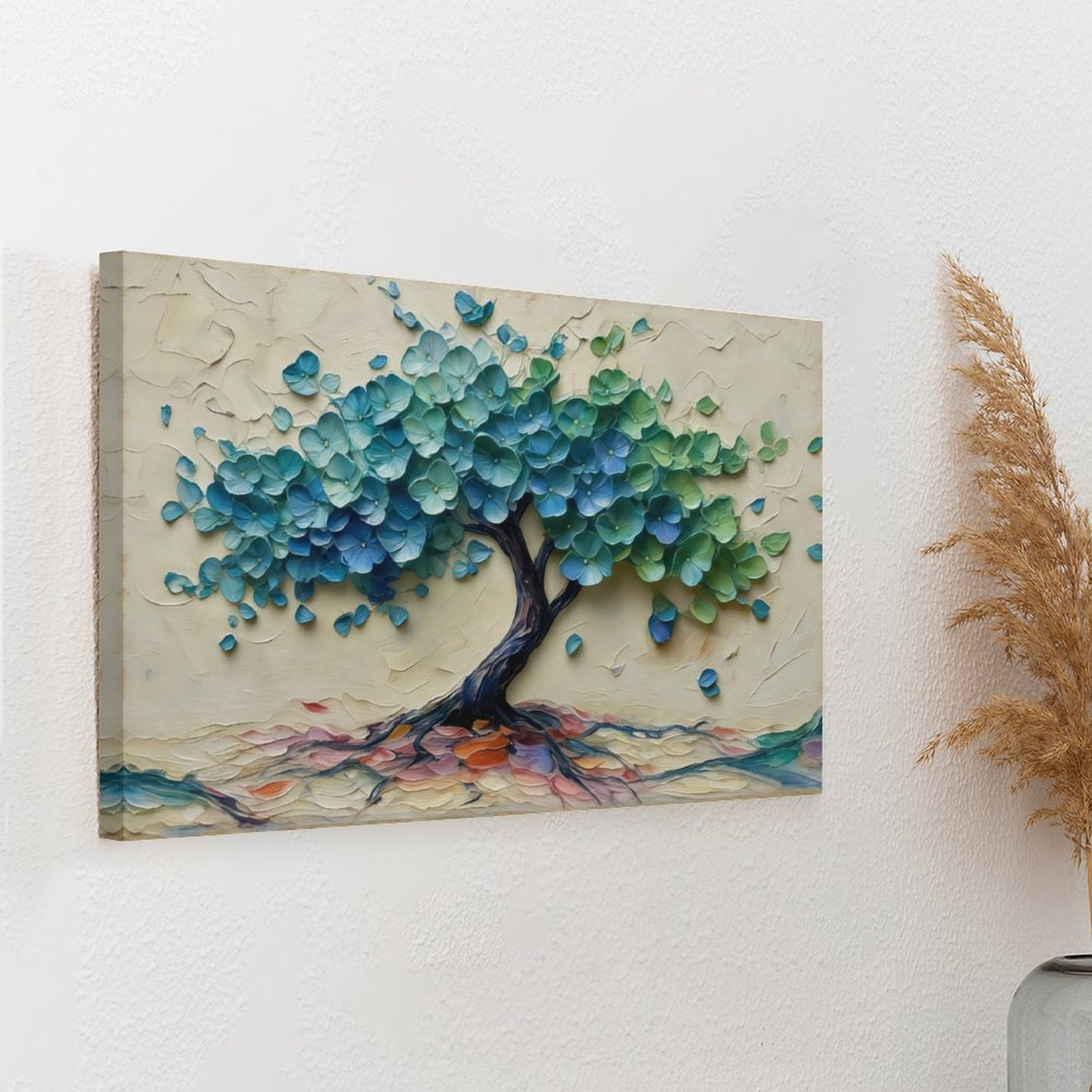 Tree of Life Canvas Wall Art, Textured Abstract Tree Oil Painting Style Print, Waterproof Canvas Artwork for Living Room Bedroom Office Home Decor