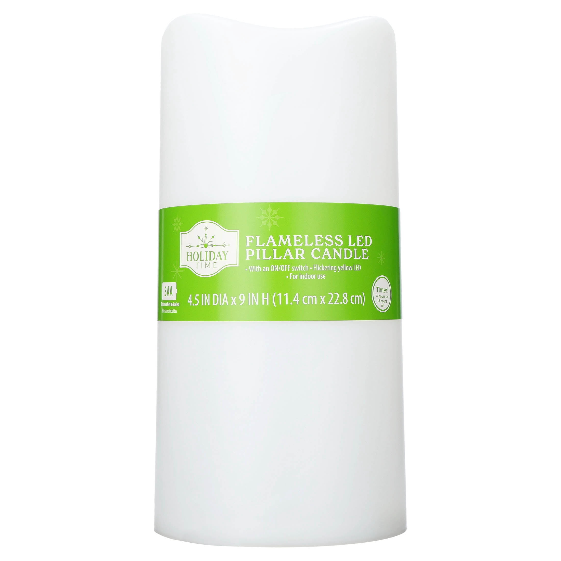 LED Flameless Pillar Candle, White, 4.5" x 9", by Holiday Time
