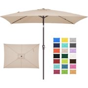 6.5x10 ft Rectangular Patio Umbrellas Outdoor Market Umbrella with Push Button Tilt and Crank, Rectangle Table Umbrella 6 Sturdy Ribs UV Protection for Pool Garden Backyard Deck