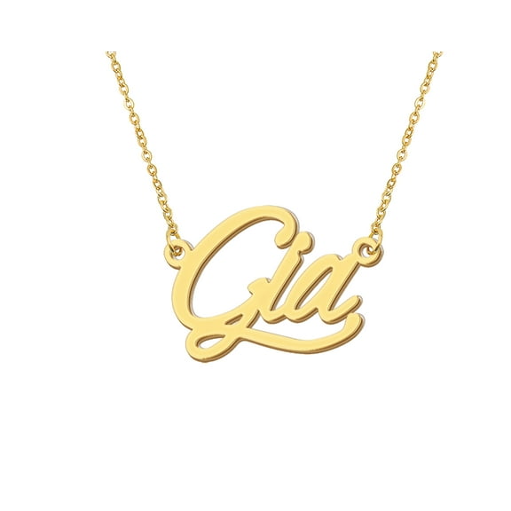 HUAN XUN 18k Gold Plated Gia Name Necklace Stainless Steel Nameplate Necklaces for Womens Mens Mother Day Christmas Jewelry Gift