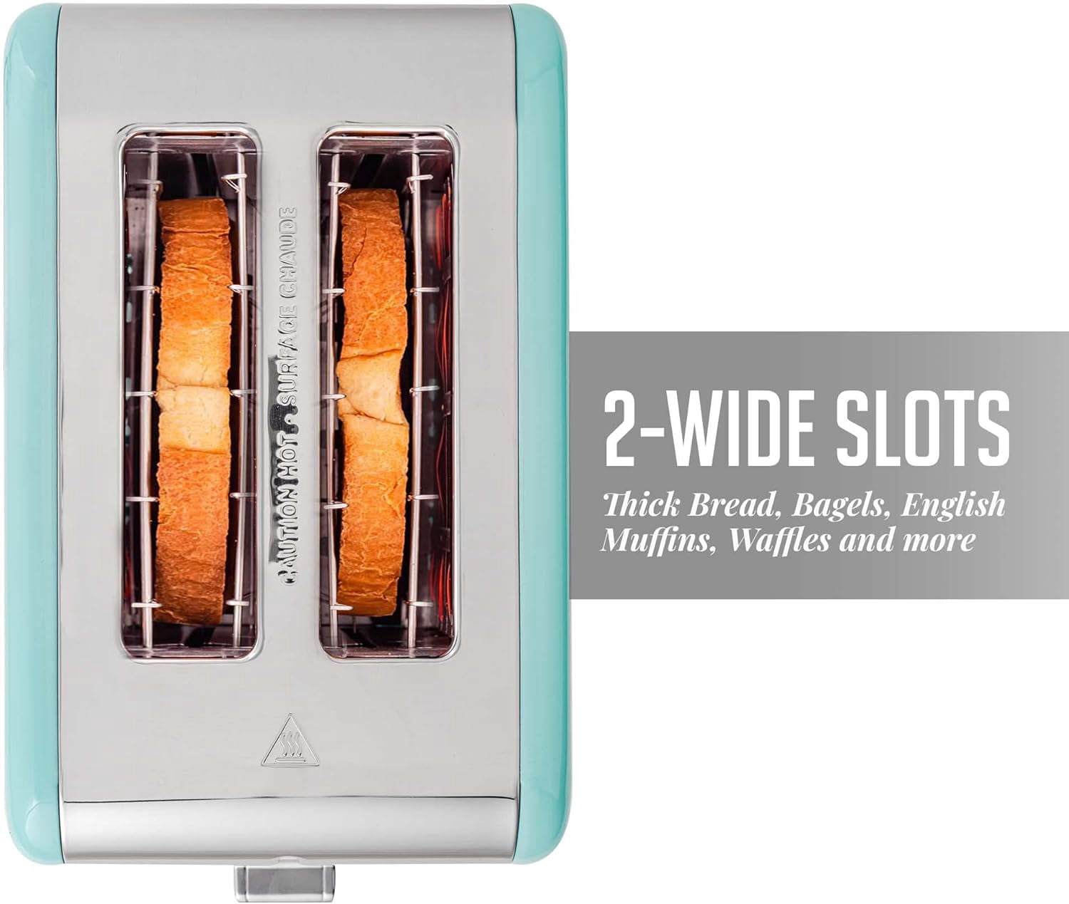 OVENTE 2-Slice Electric Toaster, 825W with 6 Browning Settings, Bagel, Defrost, Cancel Functions, Extra-Wide Slots, Stainless Steel Retro Countertop Toaster, Turquoise TS2450T