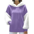 thumbnail image 3 of Women's Warm Long Sleeve Hoodie Pullover Sweatshirt Round Neck Solid Color Casual Loose Fit Fleece Lined Top for Daily Wear Winter Fashion | CSEONE,Purple L, 3 of 9
