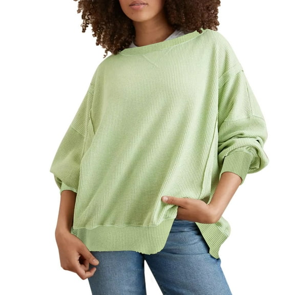 Patlollav Womens Round Neck Loose Soild Long Sleeve Sweatshirts