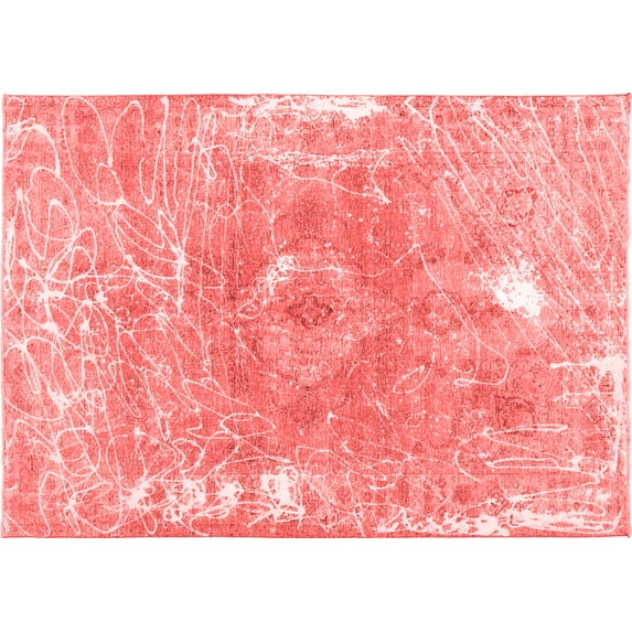 Ahgly Company Indoor Rectangle Abstract Red Contemporary Area Rugs, 2' x 5'